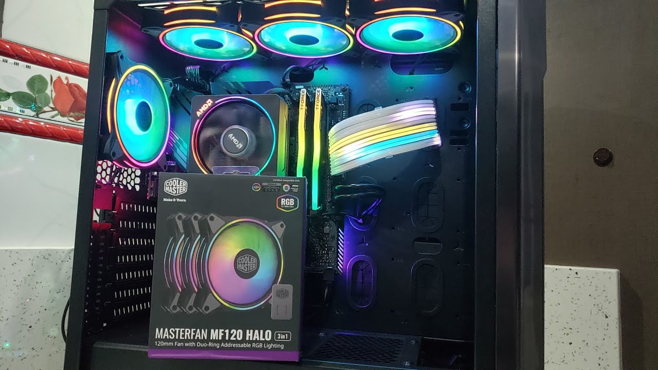 Kit de ventoinhas cooler master masterfan mf120 halo rgb com controladora ( unboxing e instalação )