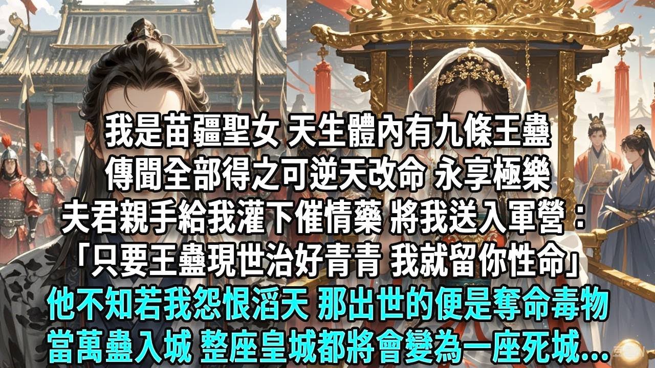 我是苗疆聖女，天生體內有九條王蠱，傳聞全部得之可逆天改命，永享極樂。夫君親手給我灌下催情藥，將我送入軍營：「只要王蠱現世治好青青，我就留你性命。」我被摧殘得不像人樣，流乾血淚蠱蟲終於現世。他不知...