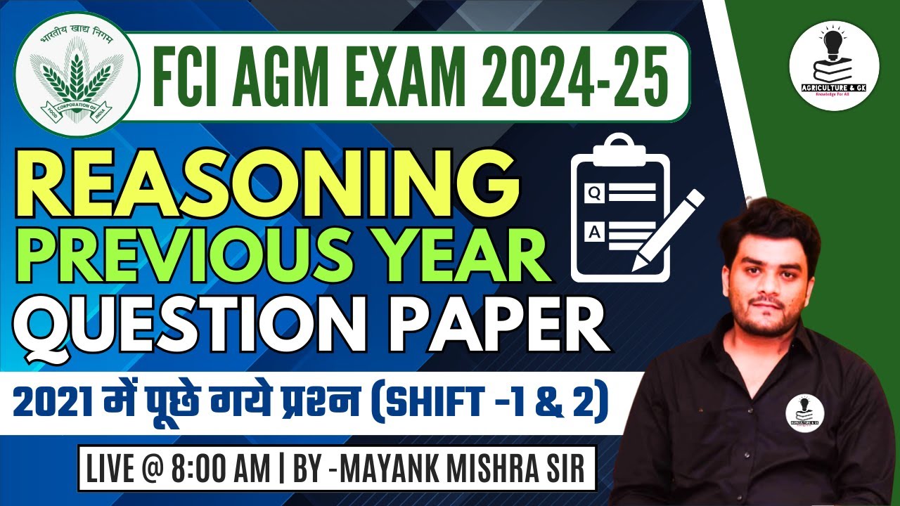 FCI AGM Previous Year Question Paper 2021 - Reasoning | FCI  AGM Previous Year Question Paper 2024
