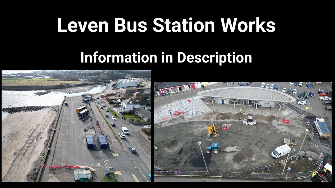 Leven Bus Station & Temporary Bus Station From Above, 4K Drone Footage