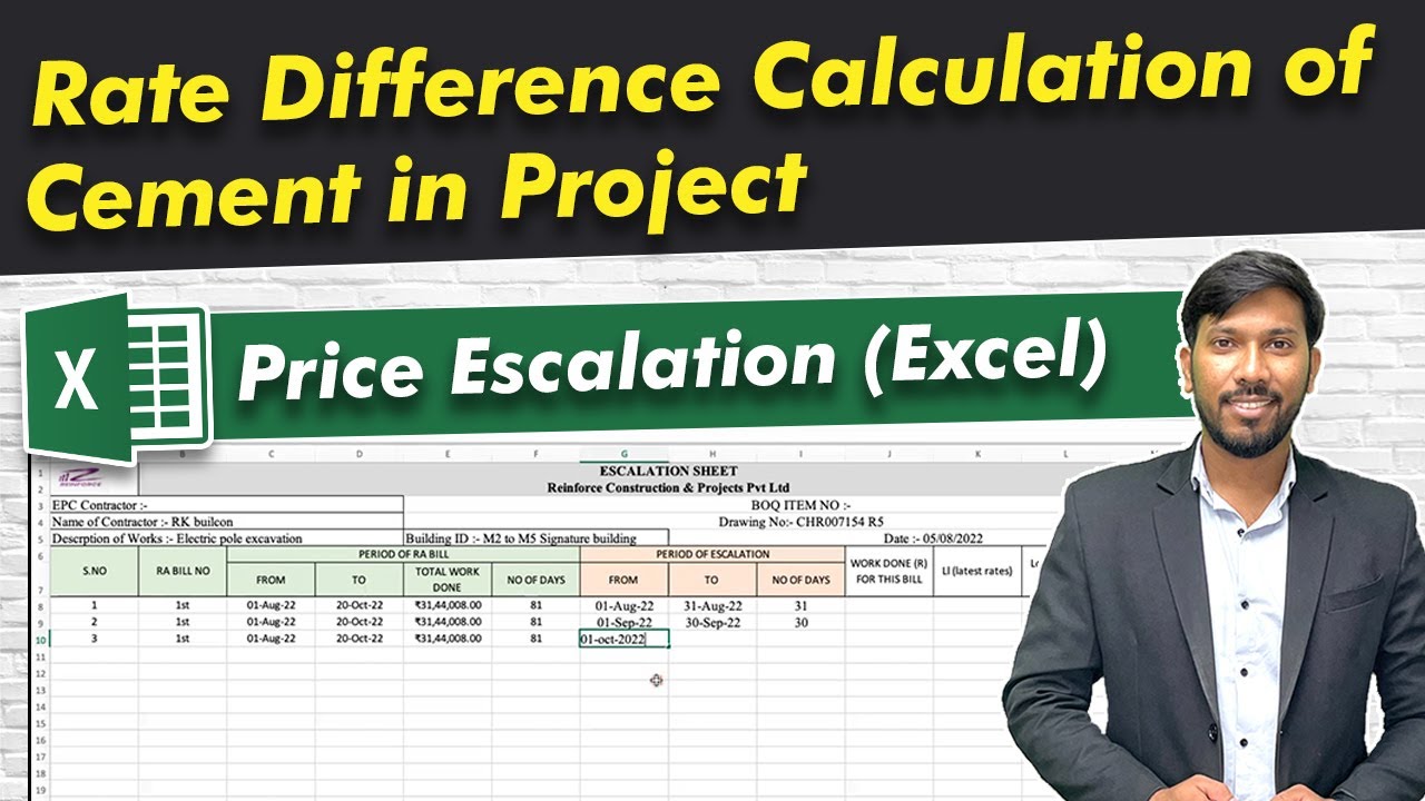 Price Escalation of Cement for Billing in Excel | Price escalation Using Excel Sheet🔥