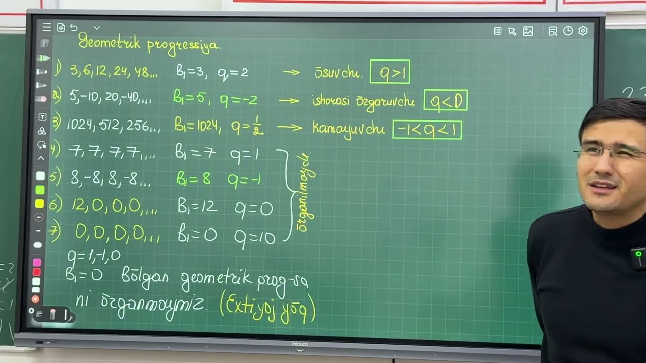 Geomatrik progressiya xossasi , n ta hadi yig’indisi,cheksiz kamayuvchi geometrik progressiya.