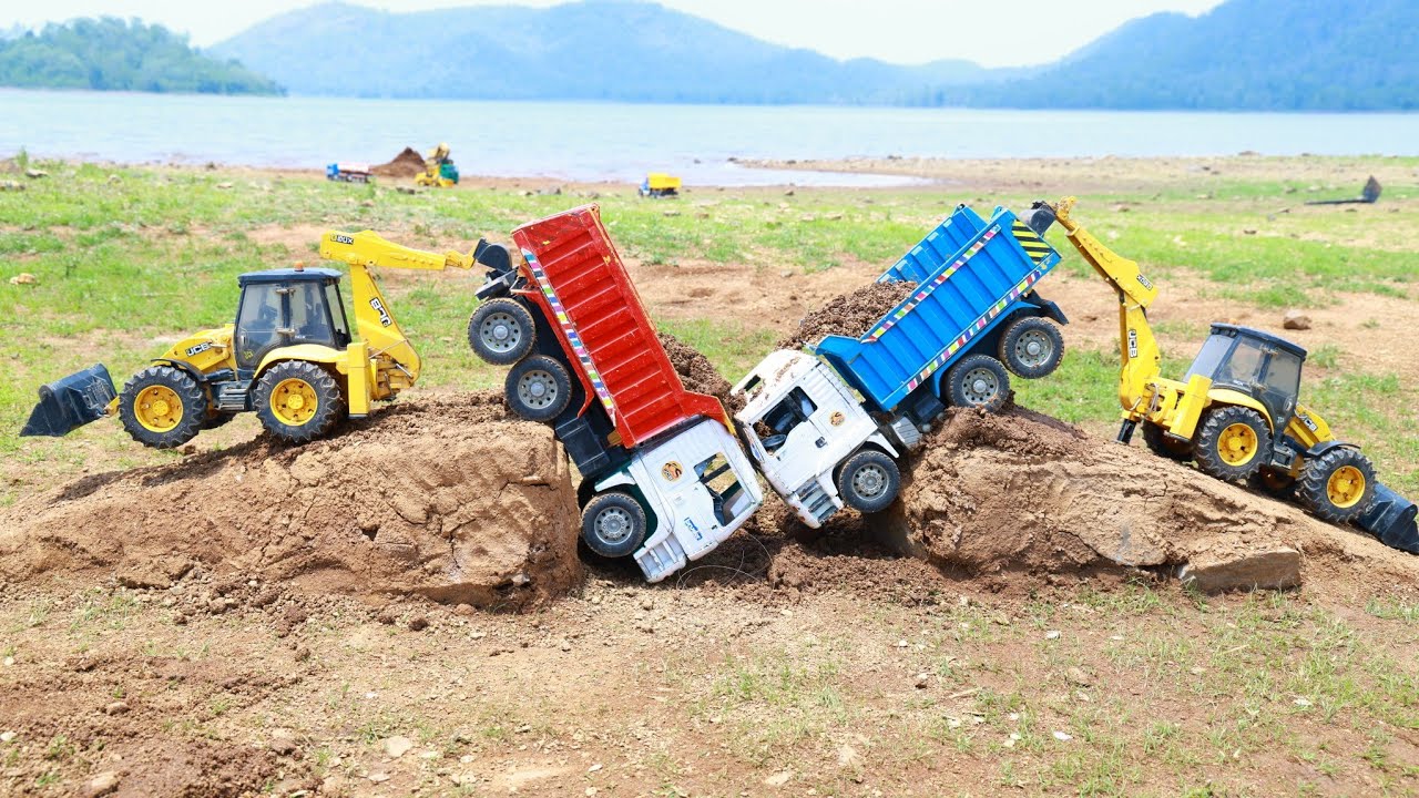 Jcb 3dx fully Loading Sand Tata Dumper Truck Hyva Tipper Truck Accident Pulling Out Jcb 3dx ? CS Toy