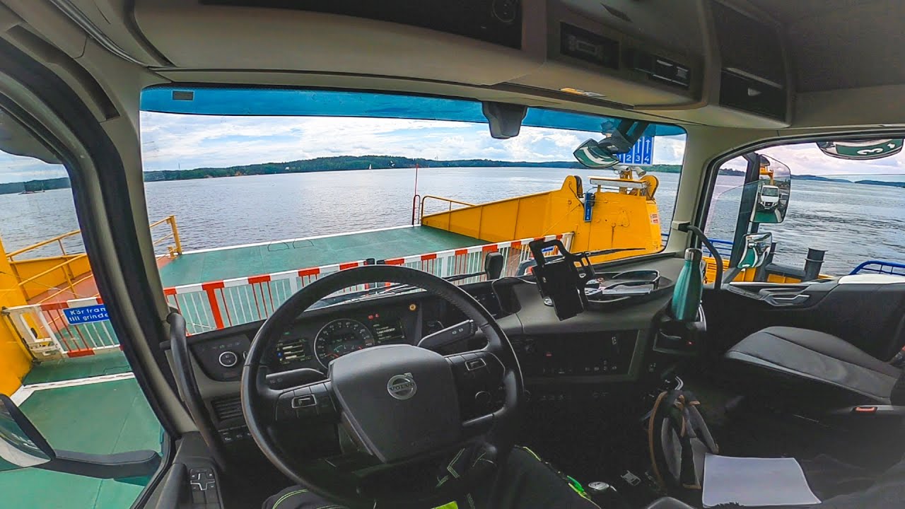 Relaxing Truck & Trailer drive, boat to Ljusterö Island, Stockholm. (radio on, window mount)
