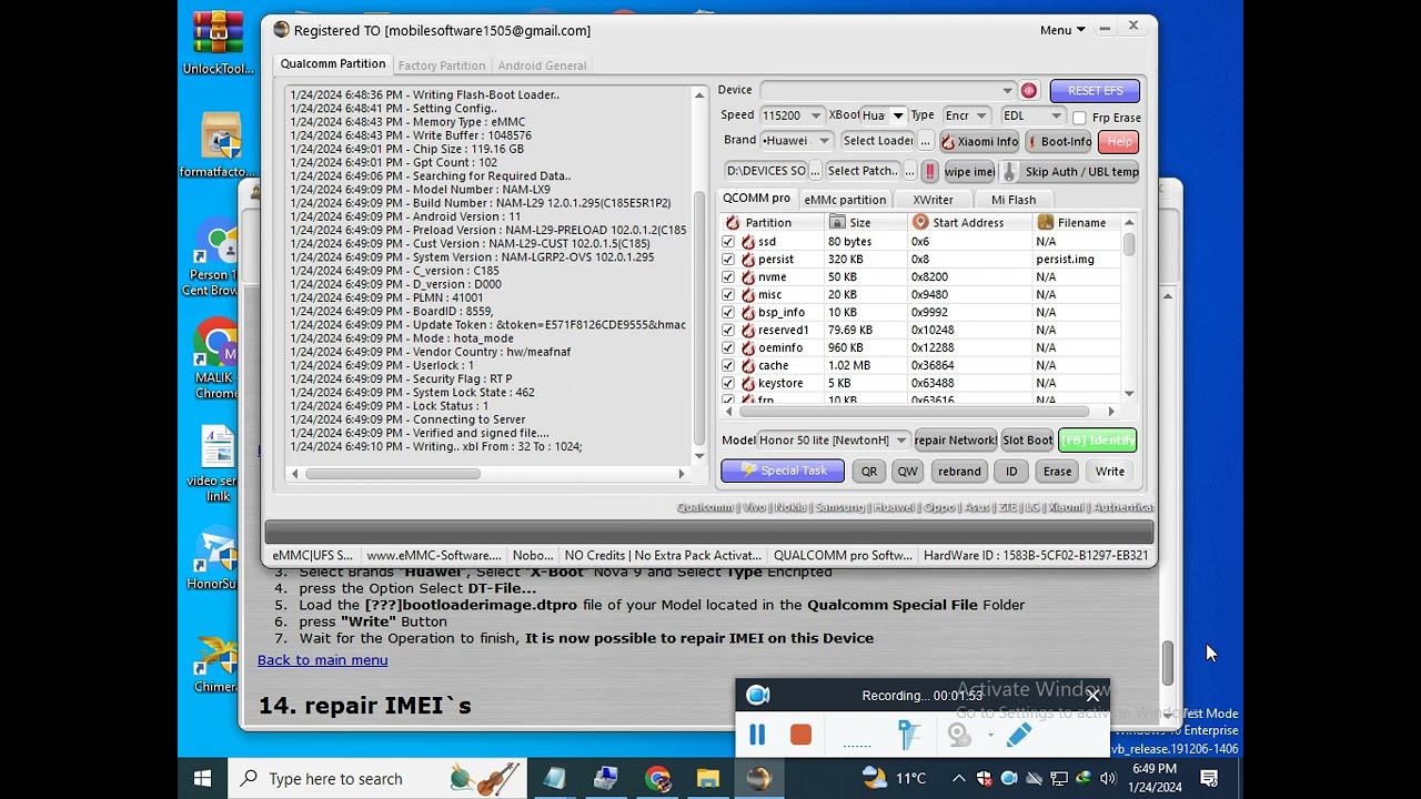 NOVA 9 NAM LX9 7, 8, 9, 10, 30, 80, p50, p60 imei repair,Huawei qualcom imei repair  with dt pro,