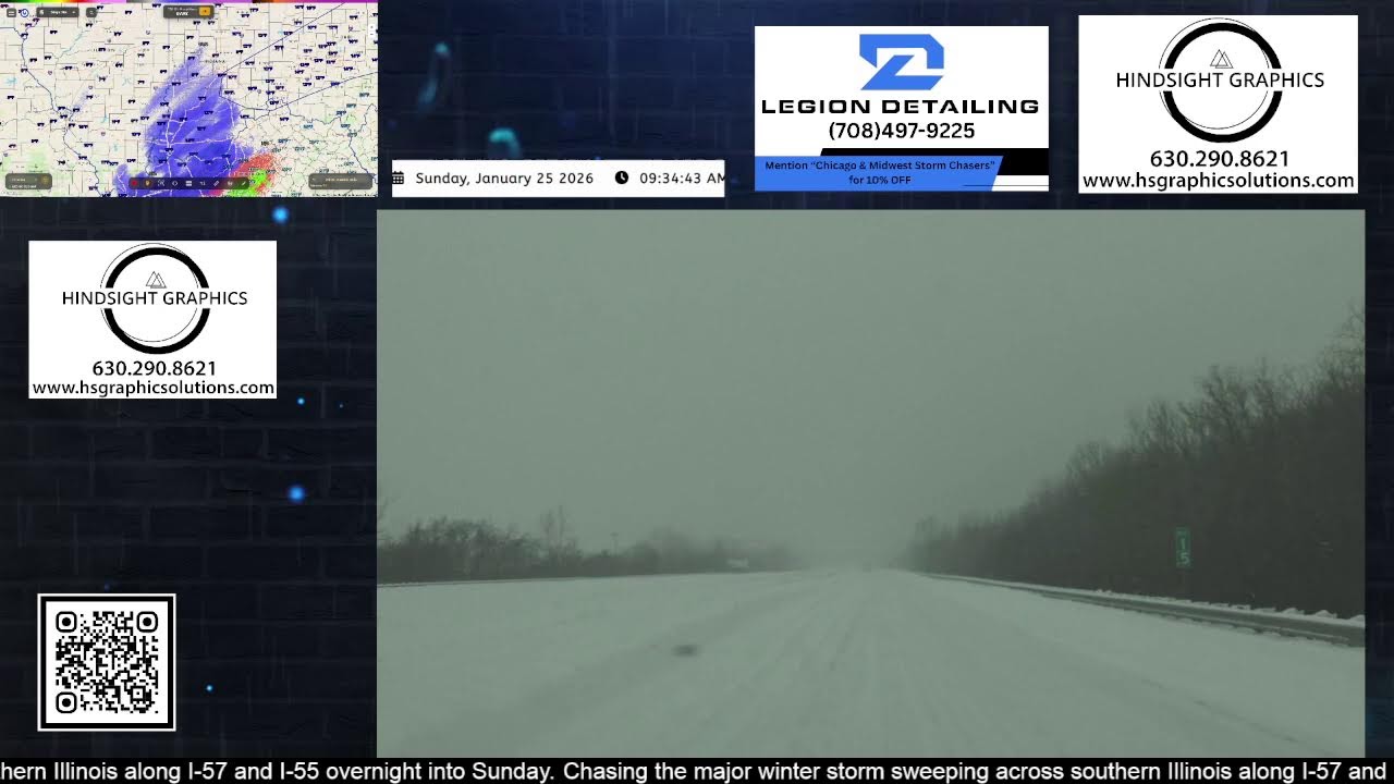 “Heavy snow from Winter Storm Fern, live coverage across SW IN and S IL - I-64 and I-57 corridors.”