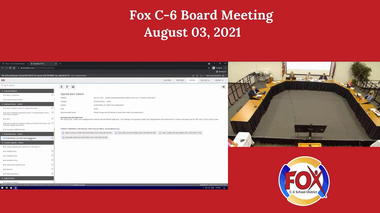 Fox C-6 Board of Education Meeting: August 3, 2021