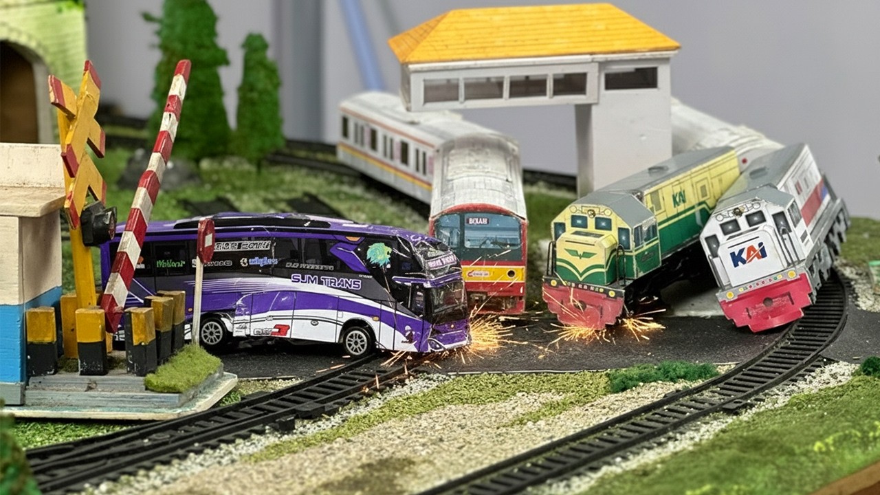 Kecelakaan Kereta Api Kayu Bermesin CC201 Vintage & KRL Anjlok Tabrak Bus SPJ di Rel Palang Pintu