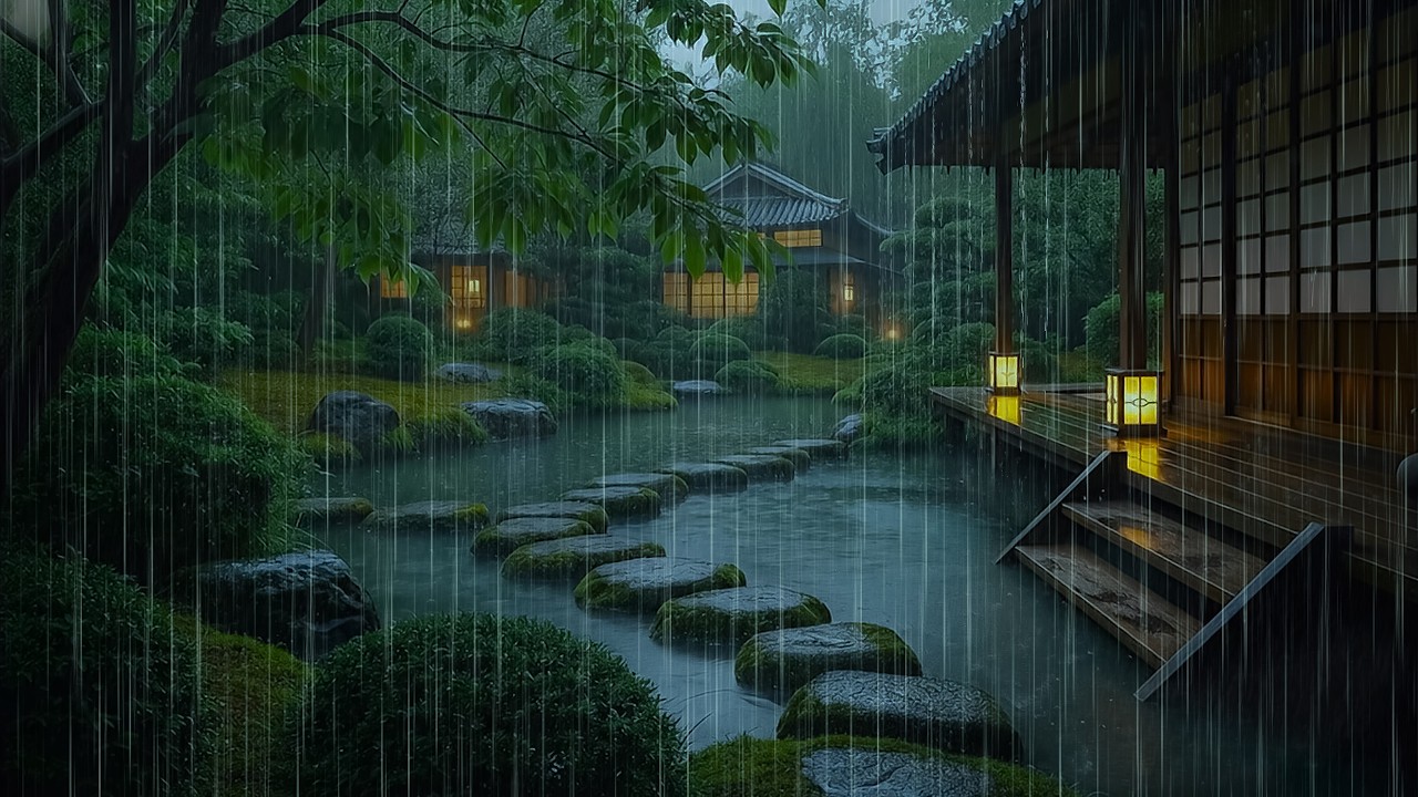 Peaceful Forest Cabin in Rainstorm to Sleep Soundly | Rain ASMR on Garden Pond