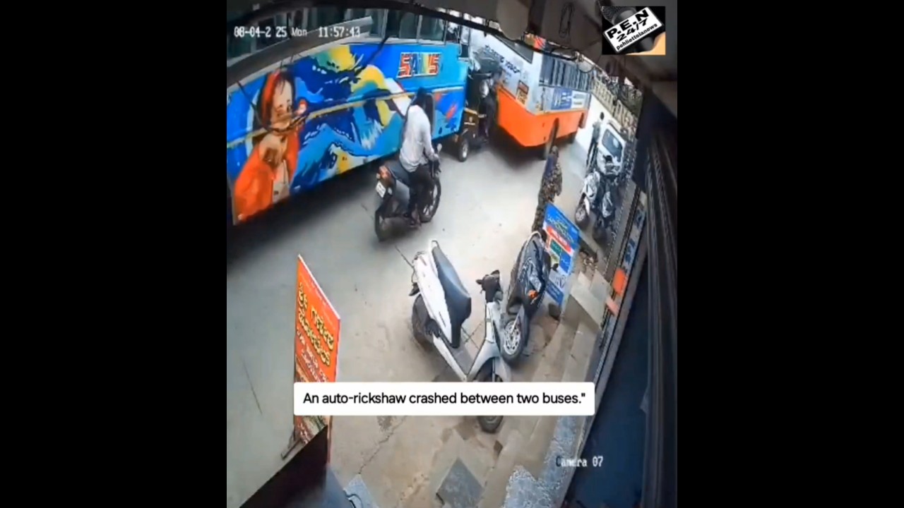 Auto Rickshaw Crushed Between Two Buses 😱 | Shocking Real Footage!#shorts