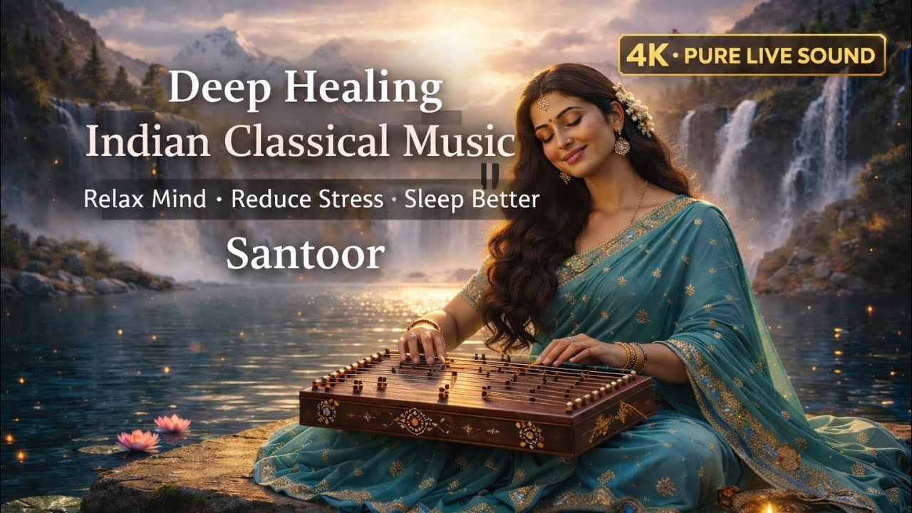 Santoor Healing Music for Deep Sleep 🌙 Himalayan Waterfalls | Relax Mind, Body & Soul (4K)
