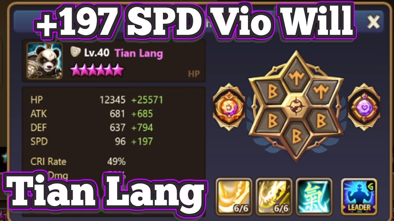 My Best Runes On My Best LD5, +197 SPD Tian Lang!  Summoners War