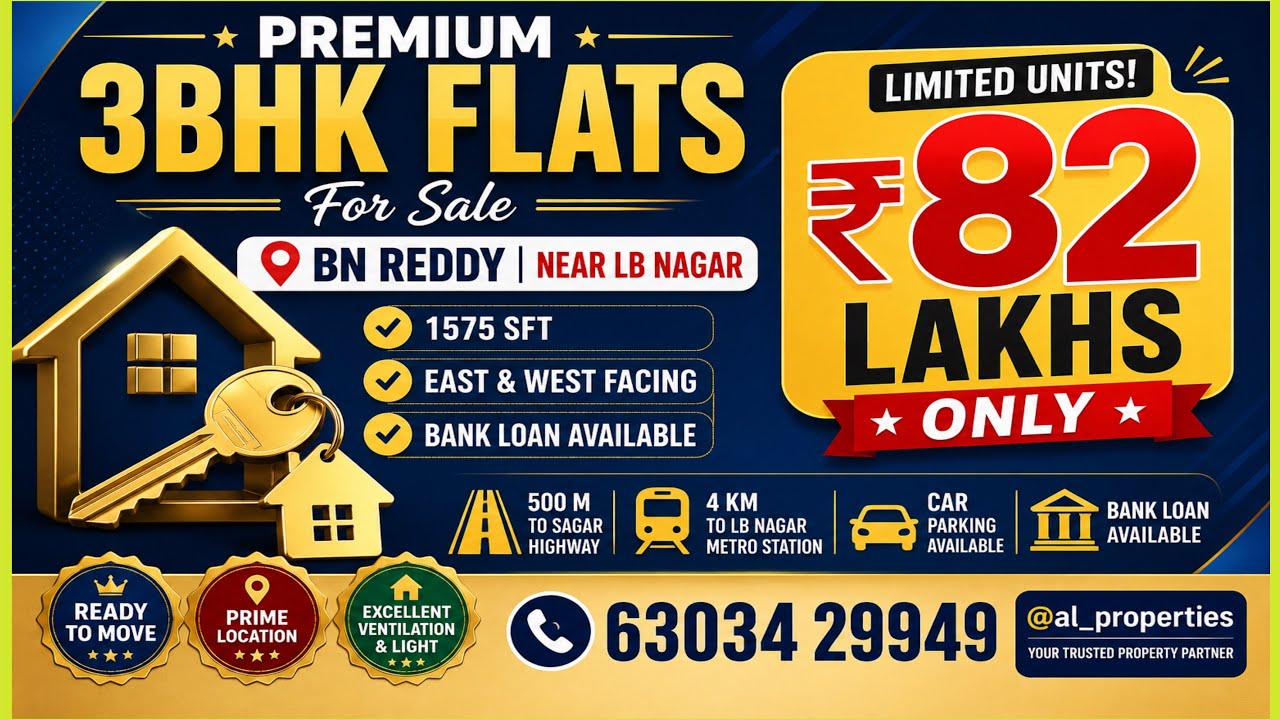 Best 3BHK Flats Near LB Nagar? See This BN Reddy Property! Hyderabad, 63034 29949 @al_properties 