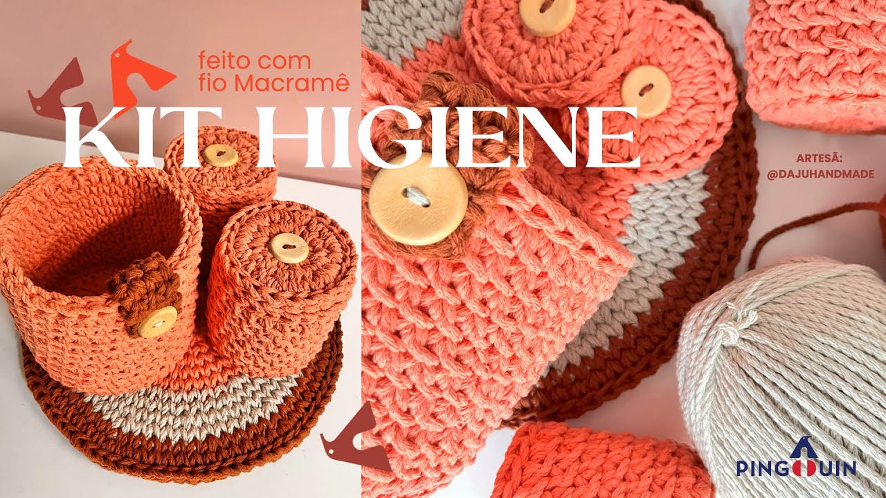 Kit Higiene para o quarto do bebê - Feito em crochê  com o fio Macramê