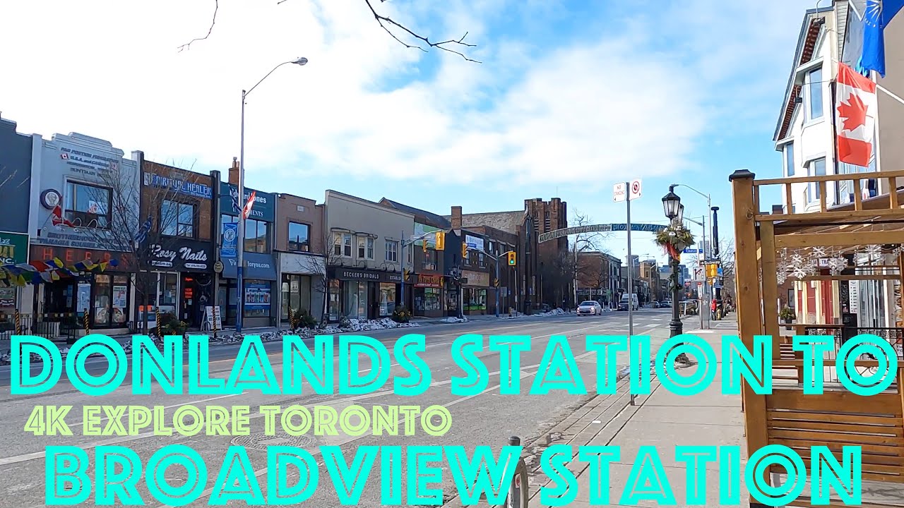 4K Slow Walk Toronto, Canada: TTC Donlands Subway Station - Danforth Ave. - TTC Broadview Station