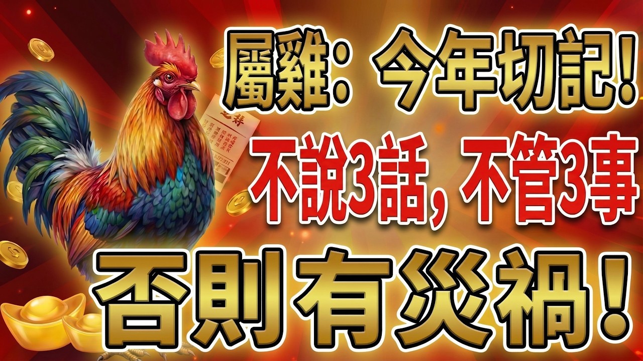 生肖雞警惕！你今年氣場很特殊，切記『不說3話，不管3事』，否則招來無妄之災！速看！#屬雞 #生肖雞2026運勢 #轉運 #趨吉避凶 #生肖雞財運 #2026屬雞運勢 #招財納福 #生肖雞 #化解小人