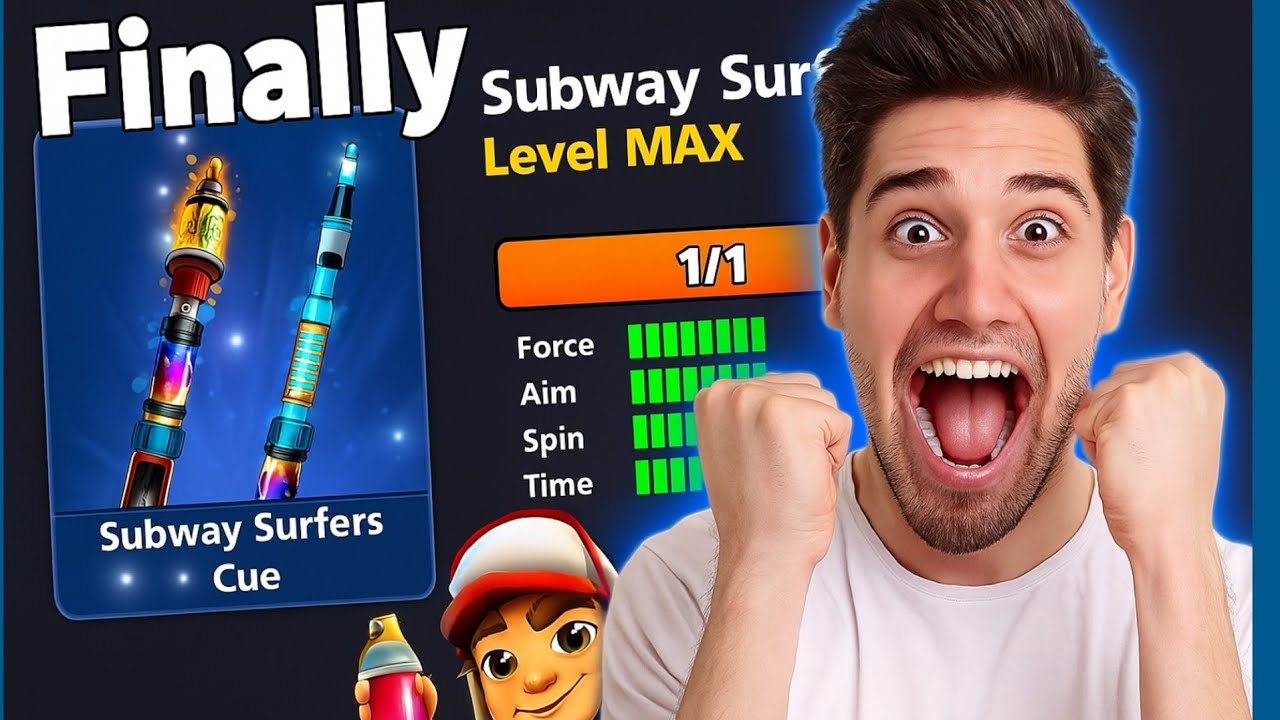 8 Ball Pool - 😱 Finally MAX LEVEL Subway Surfers Cue! | Unbelievable Stats 🔥