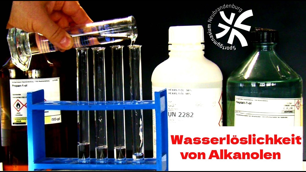 Experiment mögliche Wasserlöslichkeit von Alkanolen