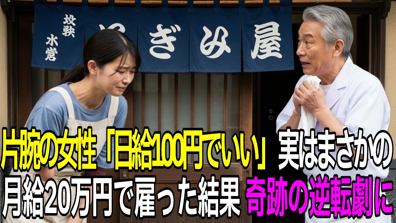 廃業寸前の老舗惣菜屋で「日給100円でいい」と頭を下げる片腕の女性、月給20万円で雇った直後に大逆転する羽目に【感動する話】【朗読】