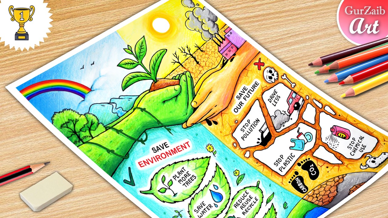 Environment Day Poster Drawing 2025 / Save Nature Save Environment Chart Project Making