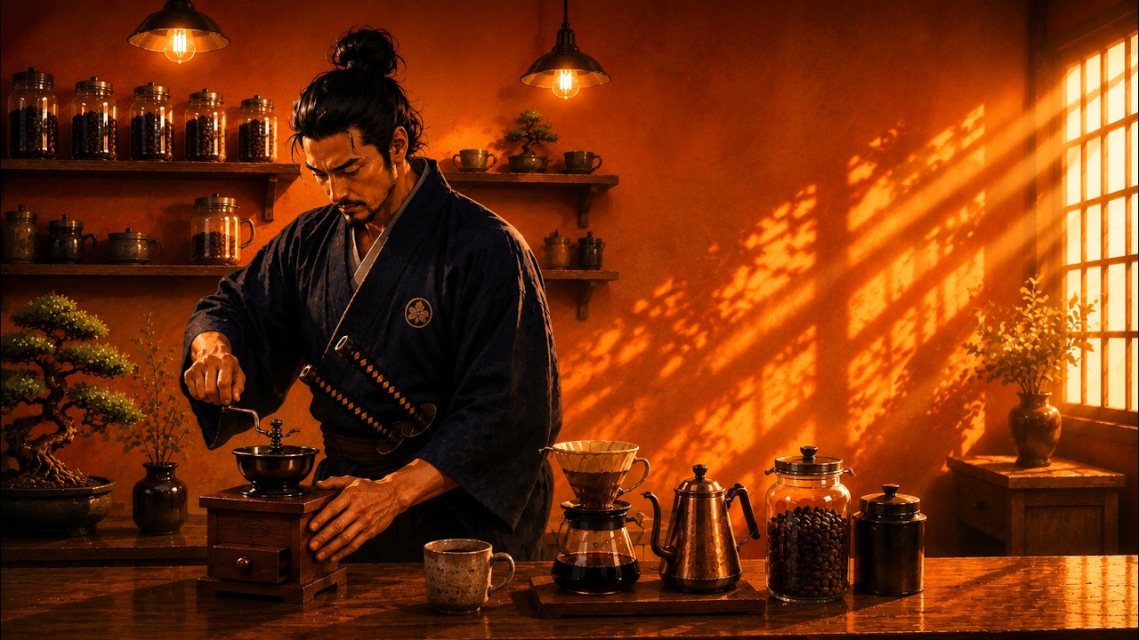 Samurai Coffee Lounge ☕ Japanese Lofi Jazz for Deep Focus | Grinding Beans at Dawn