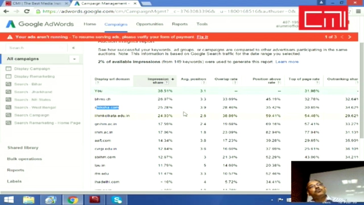 Google Adwords - Auction Insights Report