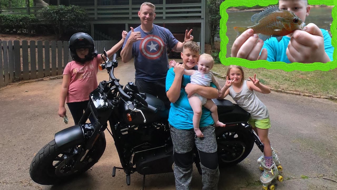 Motorcycle haircut fishing trip, kids on bikes testing out the helmet cameras