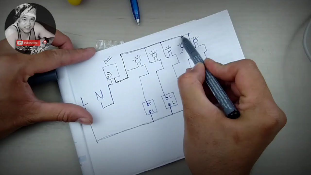Hotel staff room calling bell and lights wiring diagram.