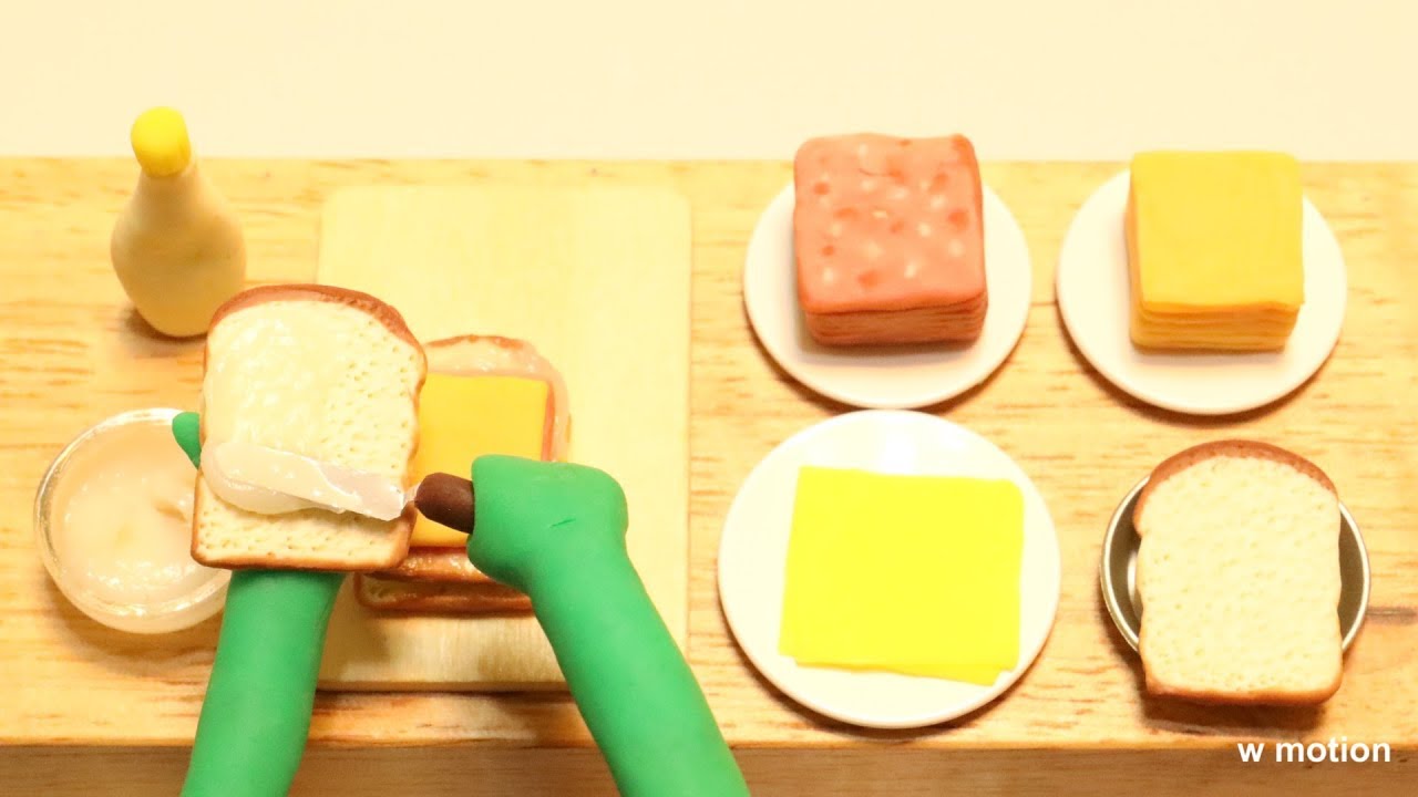 홍루이젠 샌드위치 ASMR/스톱모션 애니메이션/Stop motion/애니먹방/clay animation/클레이/만들기/hung rui chen Sandwich/요리/cooking