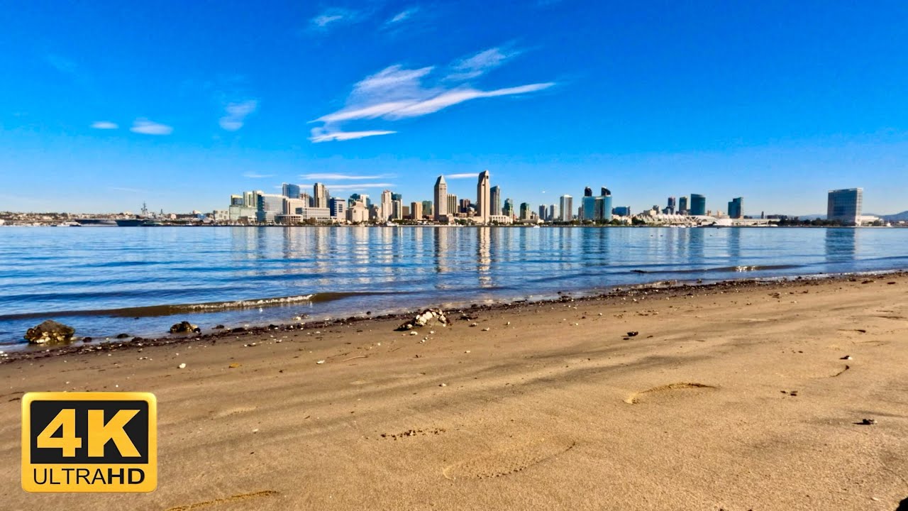 San Diego Skyline Beach Ambience | 4K Ultra HD Cityscape & Ocean Waves