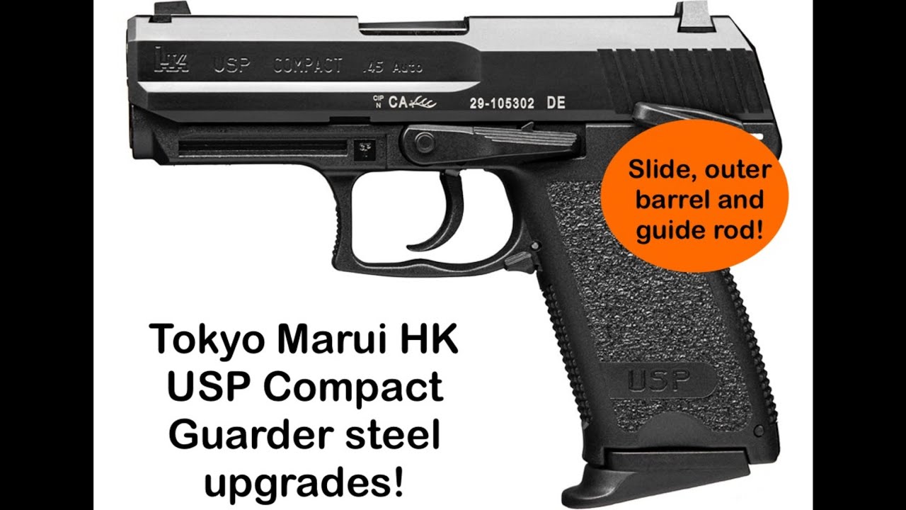 Tokyo Marui H&k USP Compact Guarder steel slide, barrel & guide rod upgrades! 