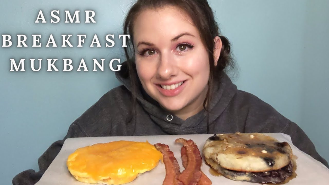 ASMR BLUEBERRY AND WHITE CHOCOLATE PANCAKES, CHEESY EGGS, & BACON MUKBANG 먹방 | *No Talking