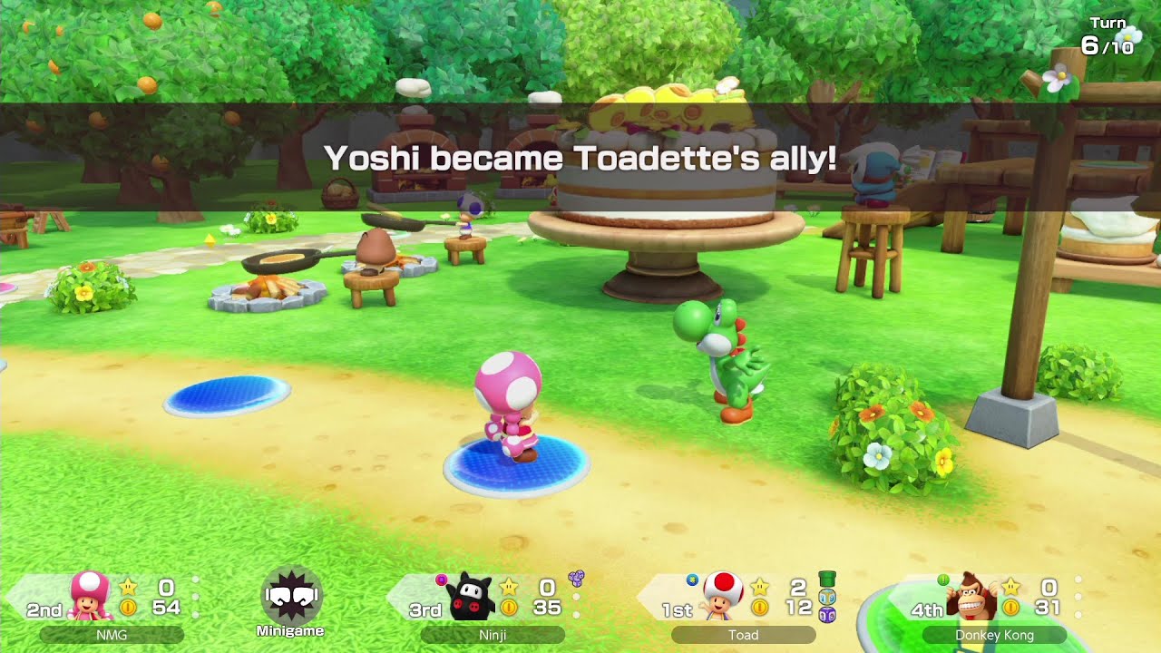 Super Mario Party Jamboree #2 Mega Wiggler's Tree Party 10 turns (Toadette Vs Toad Vs DK Vs Ninji)