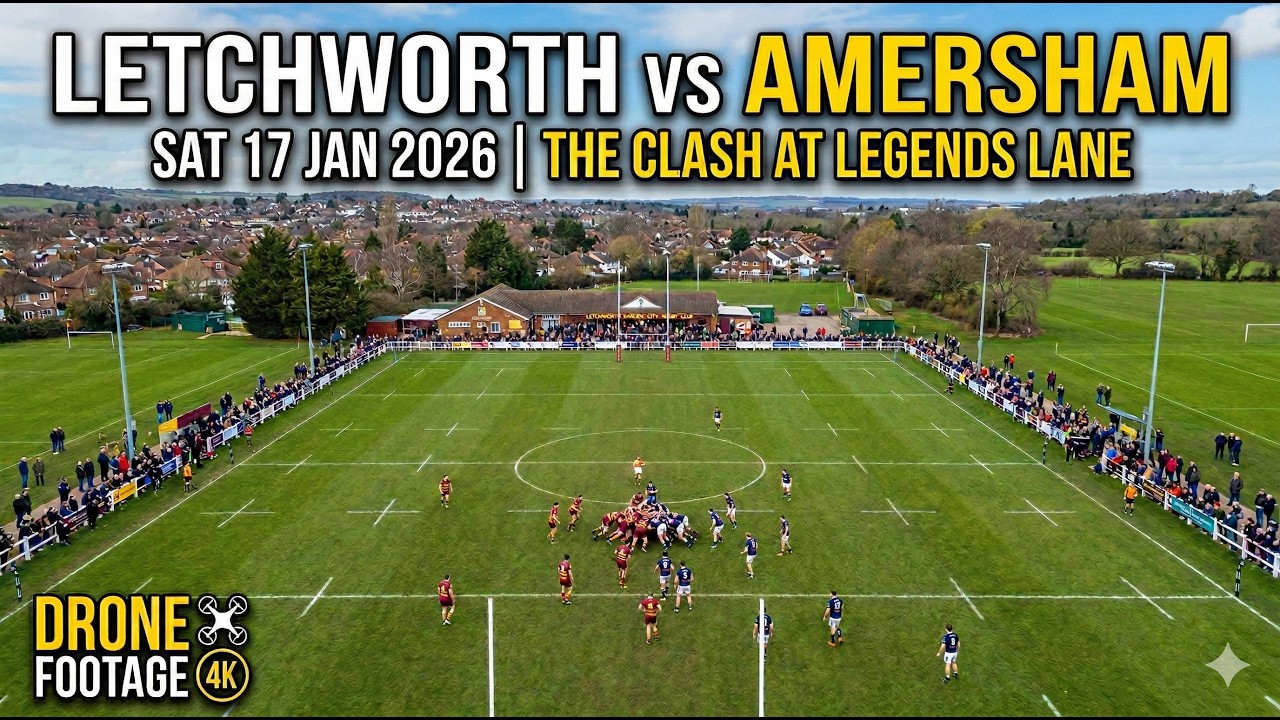 Letchworth Legends vs Amersham & Chiltern.  Drone Filmed at Legends' Lane. Kick Off 15:00