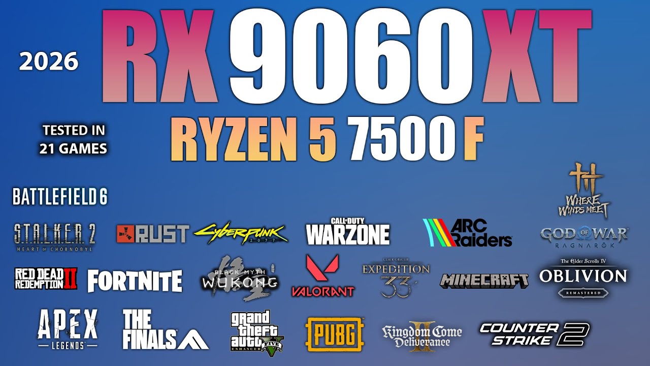 RX 9060 XT 16GB + Ryzen 5 7500F : Test in 21 Games In 2026