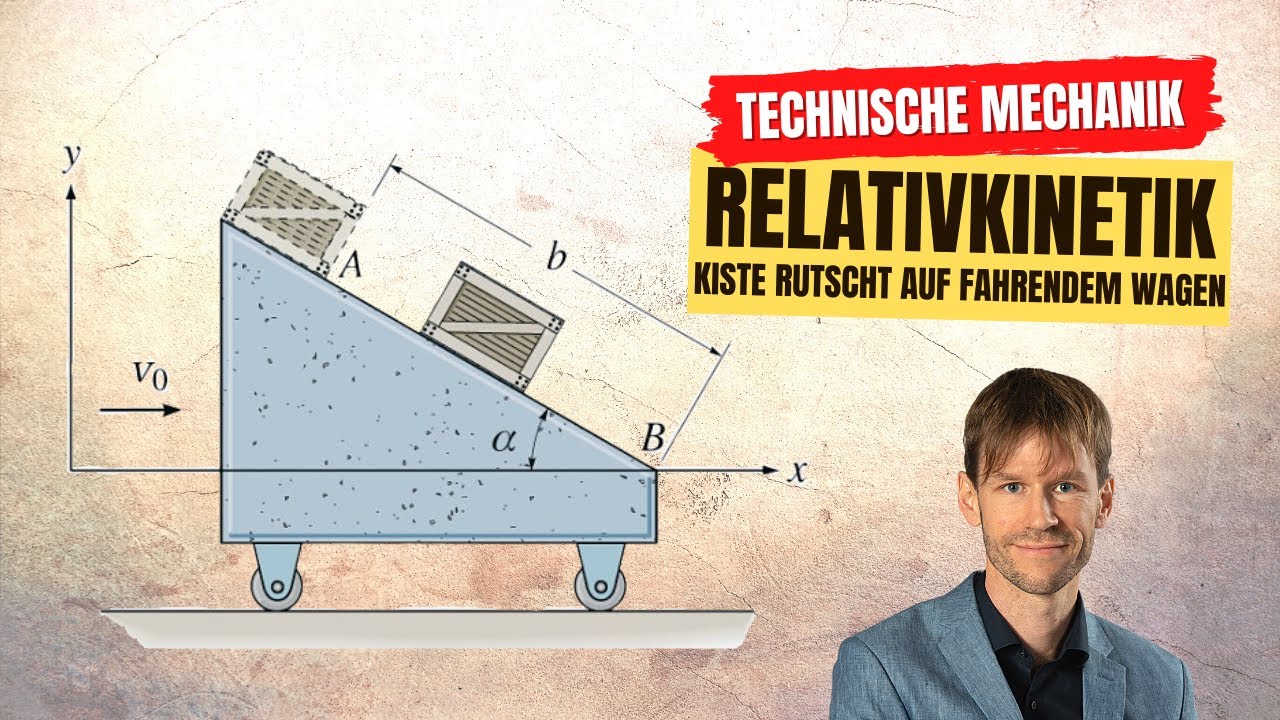 Kiste rutscht auf fahrendem Keil (Relativkinetik, Dynamik, Technische Mechanik)