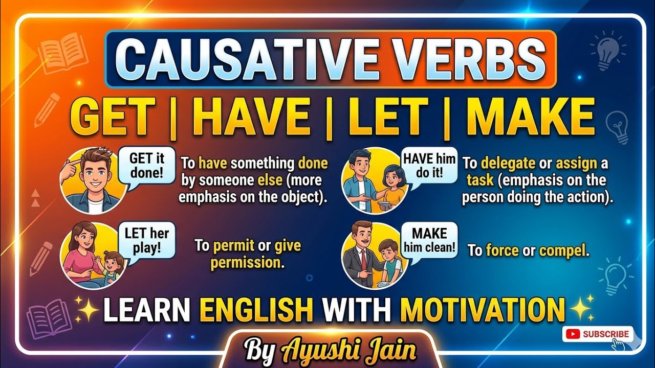 Causative verbs have, get, make and let with examples  make someone do, get something #learn English