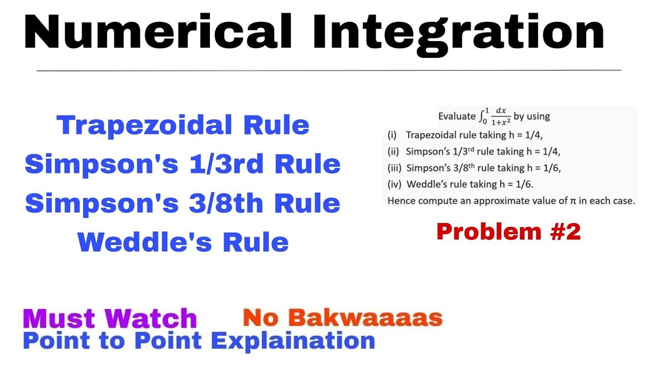 2. Numerical Integration | Trapezoidal, Simpson's 1/3 and 3/8, Weddle's rule | Problem#2 | Important