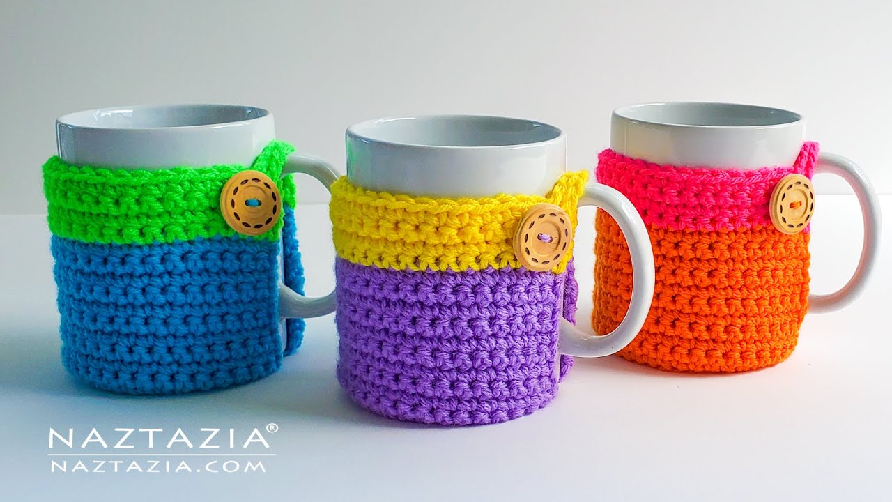 How to Crochet a Mug Cozy with Attached Bottom Coaster Tutorial and Pattern for Easy and Quick Gifts
