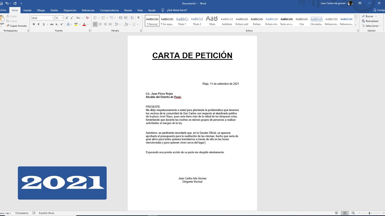 Como hacer una Carta de Petición en WORD 2021