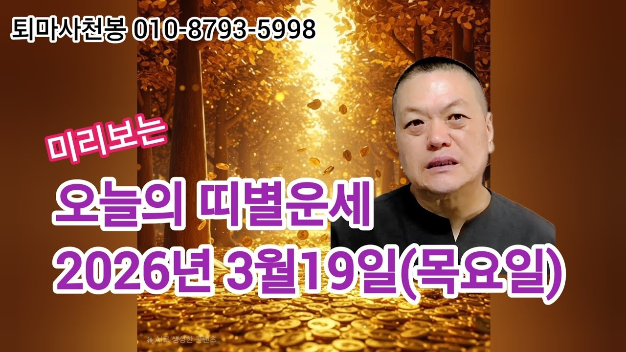 2026년 3월19일(목요일) 오늘의 띠별운세  #재물운 #사업운 #띠별운세 #퇴마사천봉 #사주 