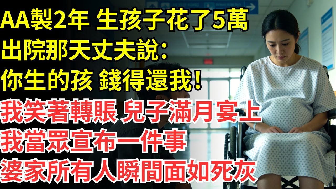 AA制2年，生孩子花了5萬，出院那天丈夫説：你生的孩，錢得還我！我笑着轉賬，兒子滿月宴上我當眾宣佈一件事，婆家所有人瞬間面如死灰#情感#婆媳#家庭#智慧