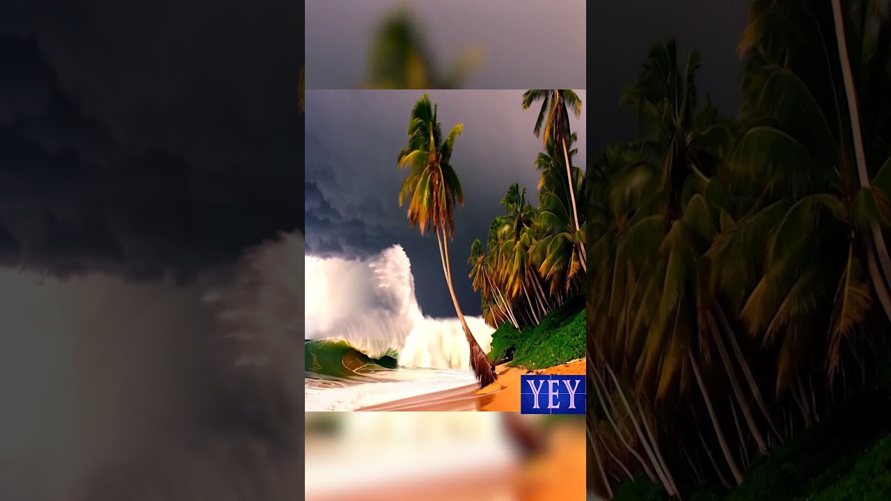 Severe Winds Knock Down Coconut Tree on Beachfront #Beach #YesEpicYes #Waves #AI