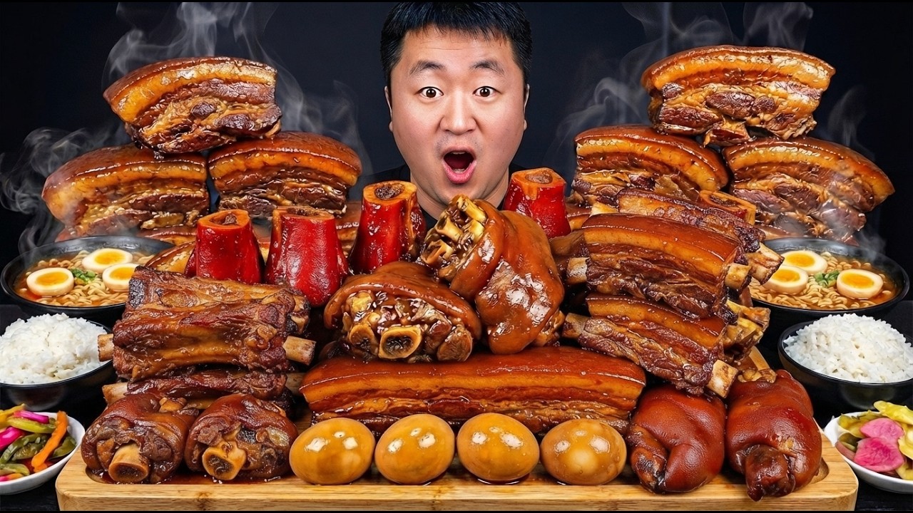 ASMR Chinese Food Mukbang: Braised Pork Elbow, Giant Pork Belly! Massive Eating Videos | 食べ | 吃播