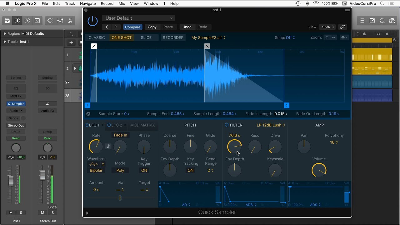 Tutorial Logic Pro 10.6: Quick Sampler modalit&agrave; Recorder