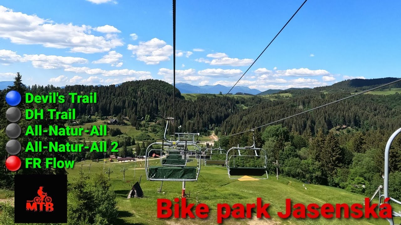 Bike park Jasenská - Ukážka trailov DH Trail, ALL-NATUR-ALL 1 a 2, FR Flow, Devil's Trail