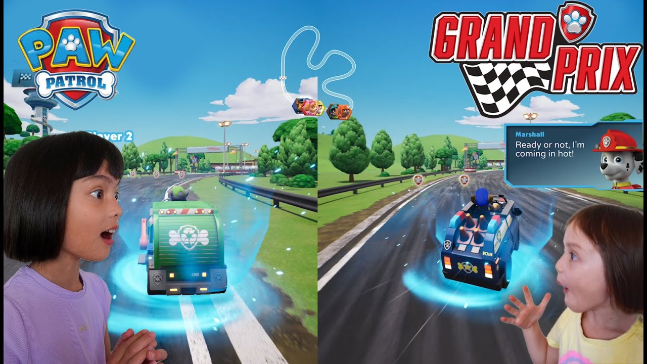 Let's Play Paw Patrol - Grand Prix (Skye Rocky Marshall Chase joins the Race) w/Sister