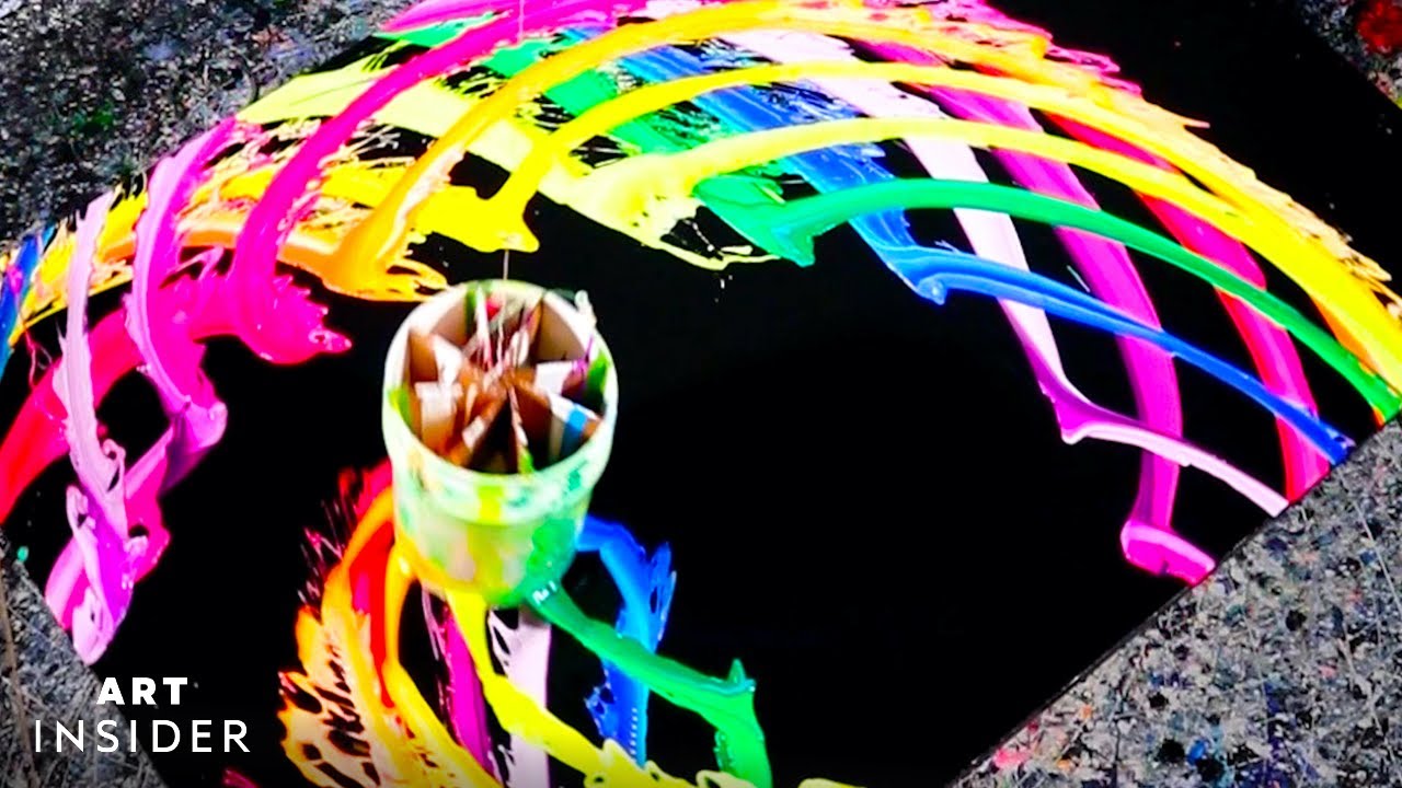Artist Creates Paintings With A Swinging Paint Bucket
