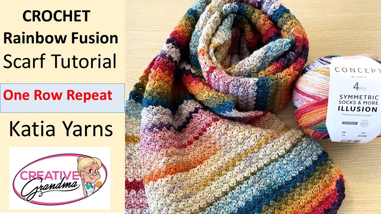 Урок вязания шарфа-фьюжн от Katia Yarns Rainbow — простой повтор одного ряда #katiayarns