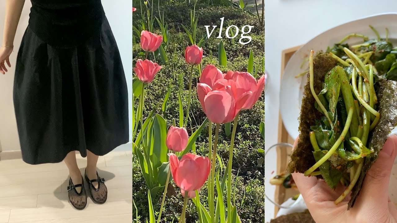 vlog. 겨울옷 정리하고 봄맞이, 향긋한 참나물무침 레시피 한상! 수목원 산책, 생일, 알라이아 피시넷 메쉬 플랫슈즈 언박싱